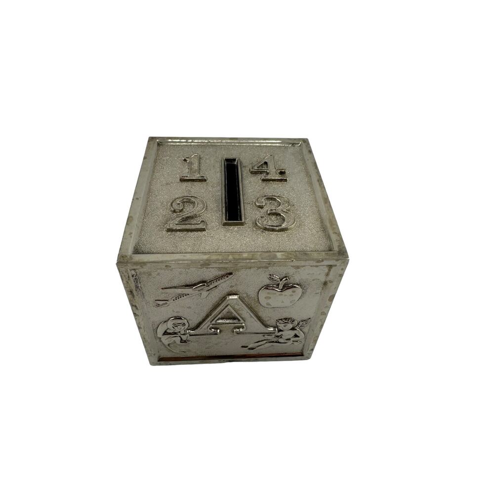 Vintage Leonard Hong Kong Silver Plated ABC Toy Block Bank